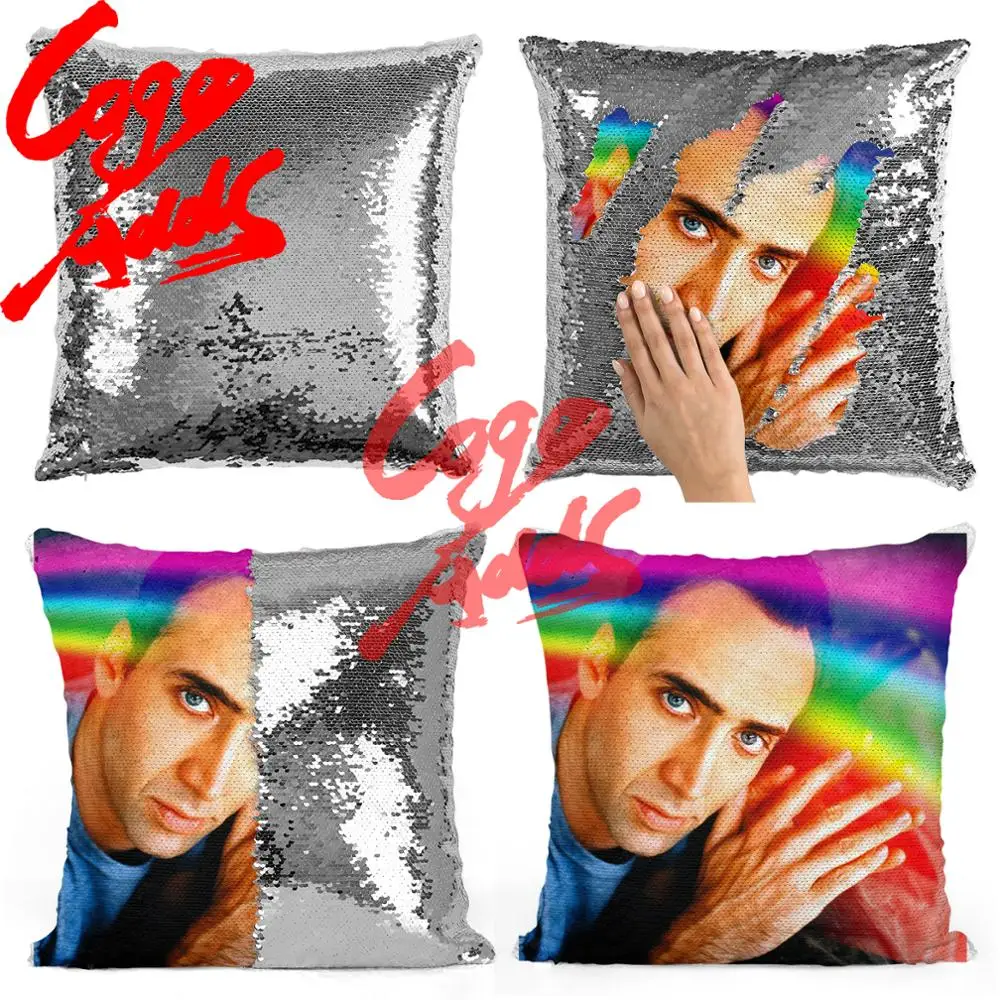 Подушка с радужными блестками Николаса Кейджа | Наволочка Двухцветная подушка