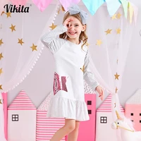 vikita long sleeve girls dresses autumn casual kids dress for girls star sequined cartoon children dress cotton girls clothing