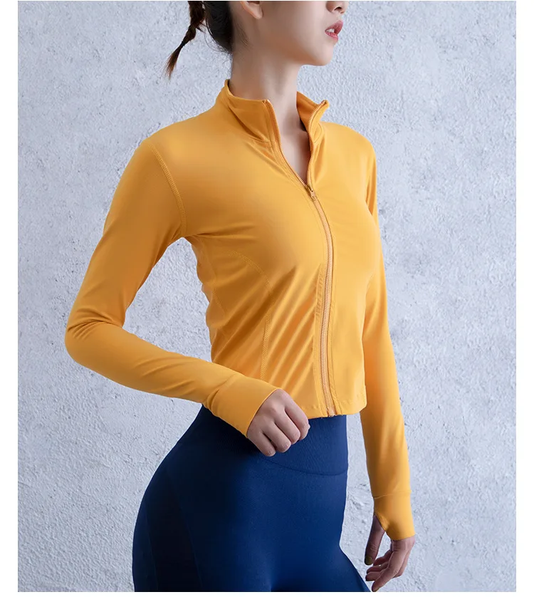 Женский спортивный топ с воротником-стойкой на молнии длинным рукавом | Спорт и