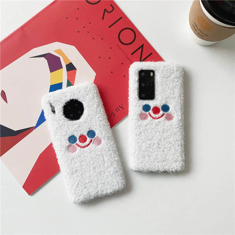 

New Plush Cartoon Smiley Face Expression Phone Case For Huawei Mate 40 Pro 9 Lite GR5 2017 Honor 4C 5 6A 7X 9X Protection Covers