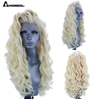 anogol 13x2 5 platinum blonde synthetic lace front wig free part long afro kinky curly wig high temperature fiber for women