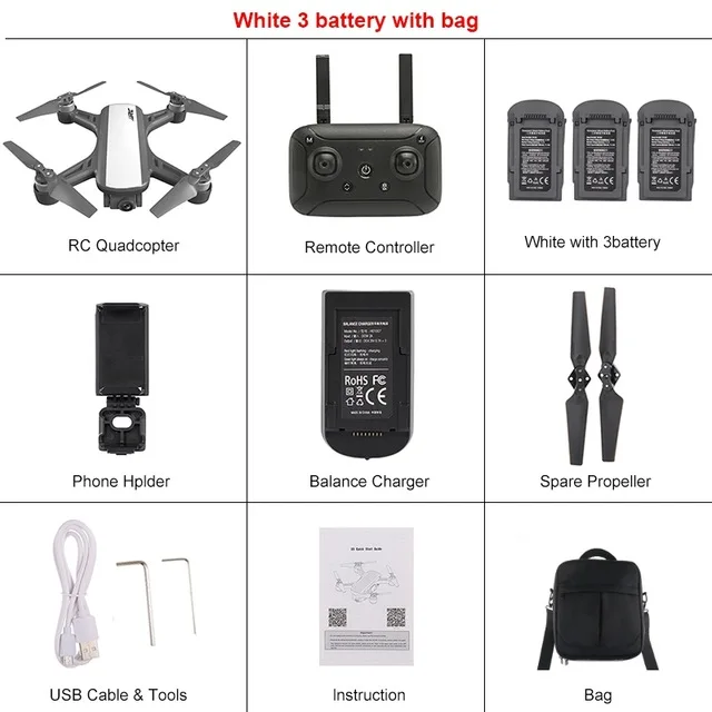 White 3 Battery 1bag JJRC X9 5G 1080P WiFi FPV Радиоуправляемый Дрон gps Бесщеточный Gimbal позиционирование потока высота удержания Квадрокоптер дистанционное управление вертолеты - Цвет: White 3 Battery 1bag