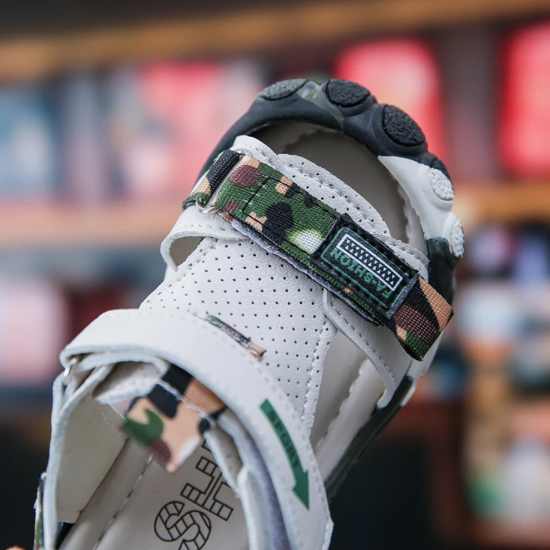 Сандалии детские из ПУ кожи пляжная обувь с широкими липучками для начинающих