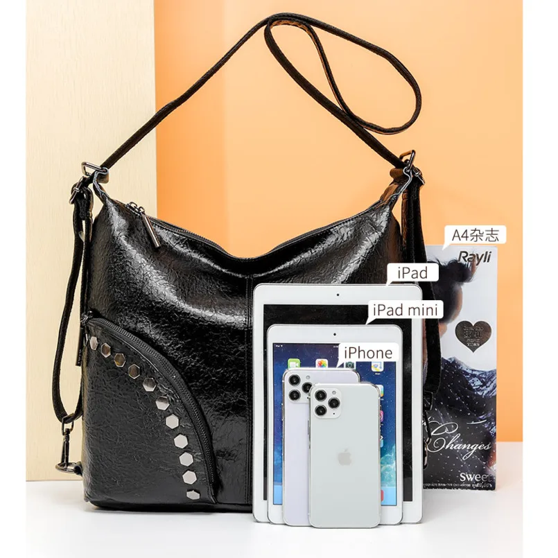 

Waterproof Genuine Leather Women's Shoulder Bag Brand 2021 European And American Luxury Handbags Fashion Wax Leather Large Bag A