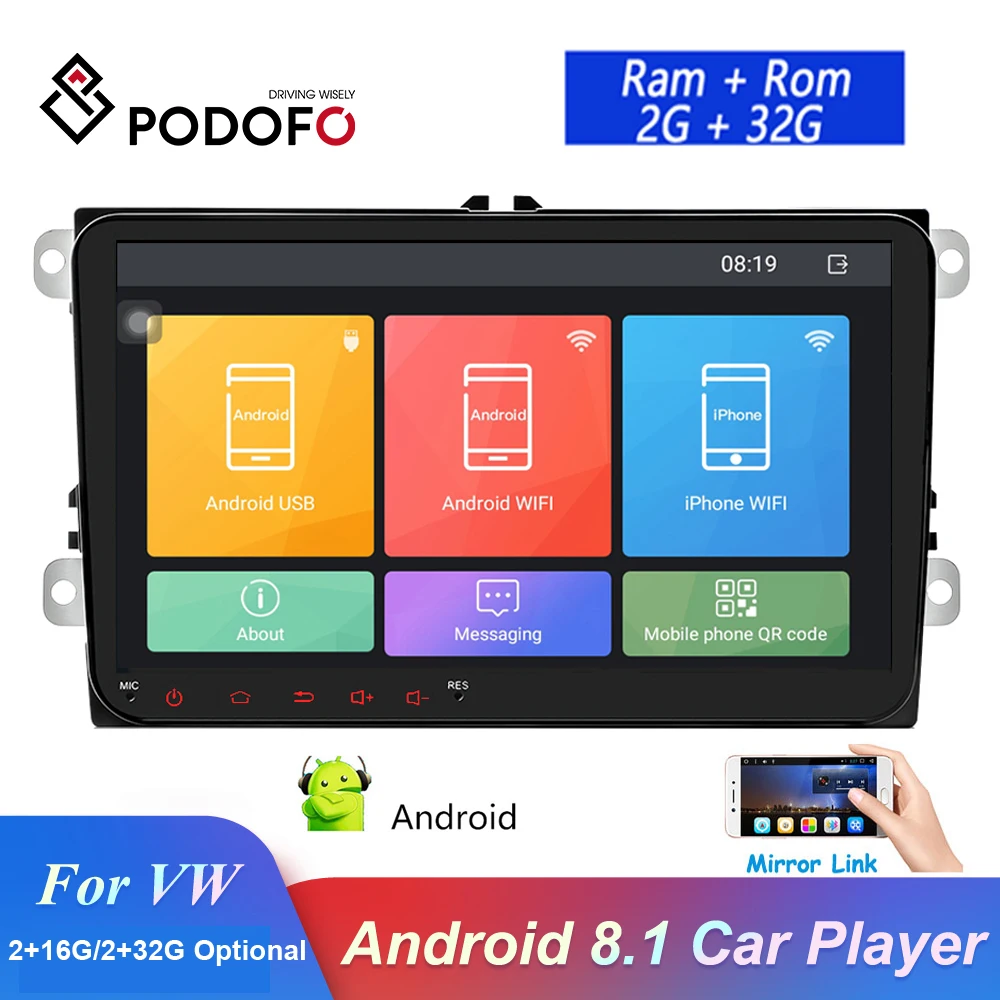 Автомагнитола Podofo 9 дюймов Android 8 1 2 Din GPS мультимедийный плеер для