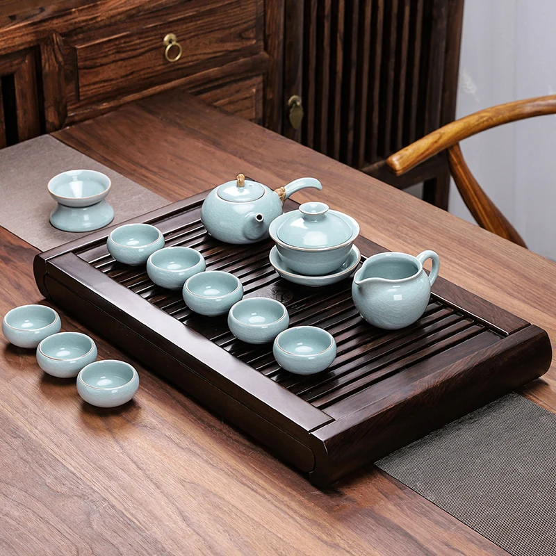 

Solid Wood Ebony Tea Tray Set Household Small Beauty Teaware Chinese Style Purple Clay Teapot Kung Fu Teaset Cha Table