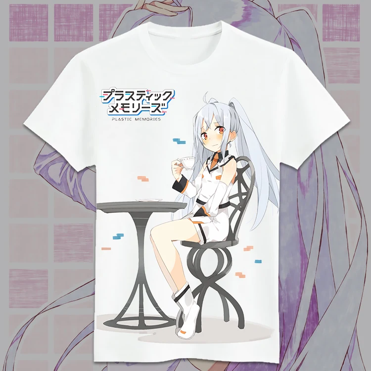 Японский аниме-футболка для косплея Plastic Memories Исла Кинушима Мичиру Картонная печать Летняя футболка Graphic Casual Top Tee on.
