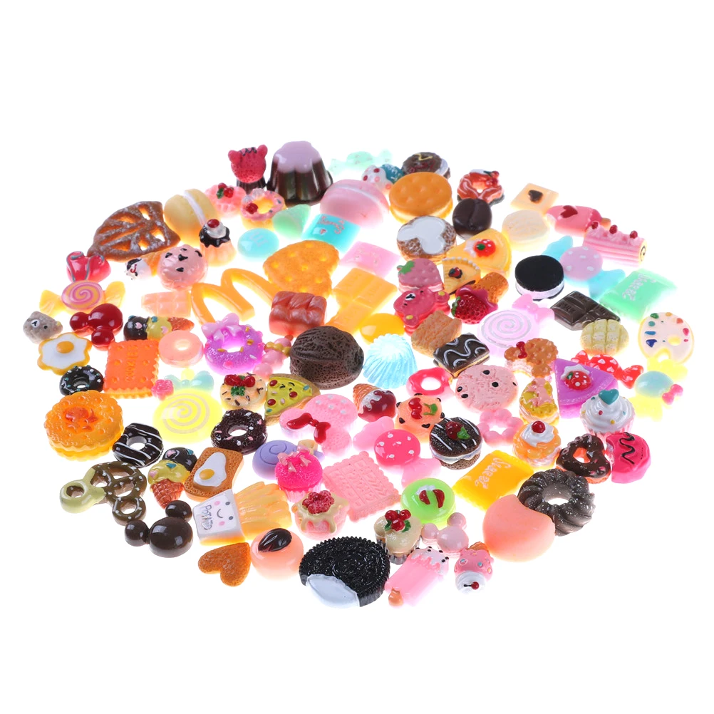 

10pcs/lot Kawaii Mixed Food Set Mini Food Cakes Donuts Biscuit Dollhouse Miniature Kitchen Decoration for Children Kid Random