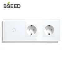 bseed 1 gang 2gang 3gang 1 way 2 way touch switch eu standard with double wall socket black white gold crystal glass panel