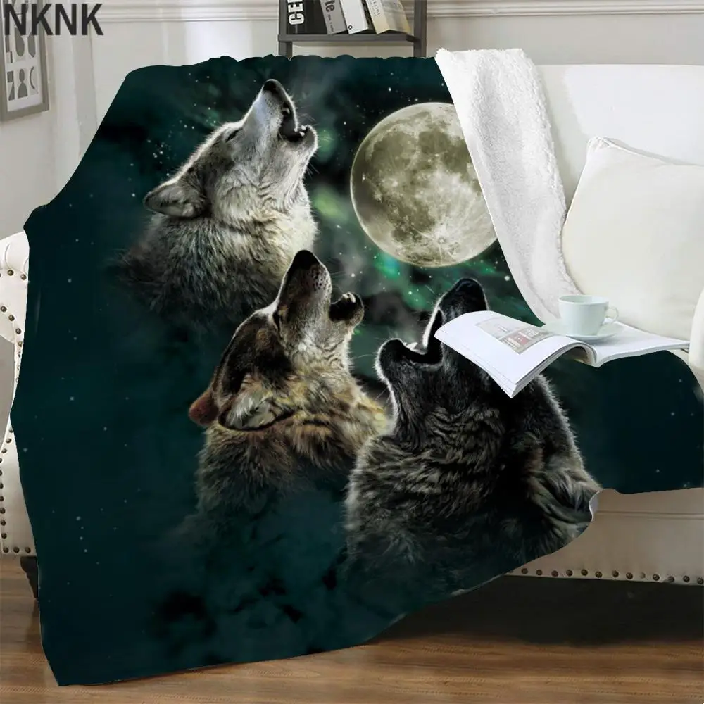 NKNK искусственное животное, постельное белье в стиле аниме, тонкое одеяло в виде Луны, плюшевое покрывало, покрывало с волком, покрывало для к...