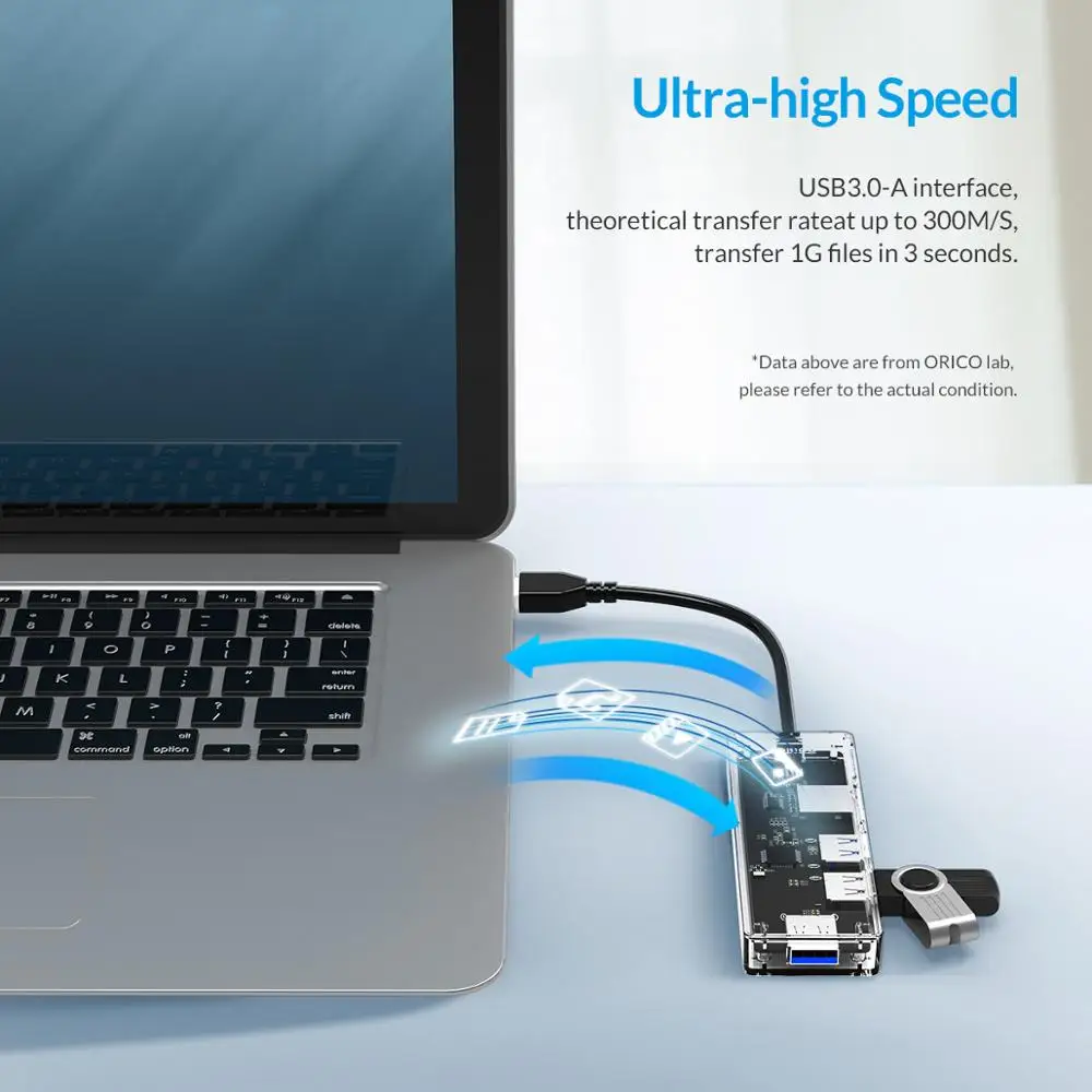 Прозрачный концентратор USB 3 0 ORICO мульти Высокоскоростной разветвитель 4 порта