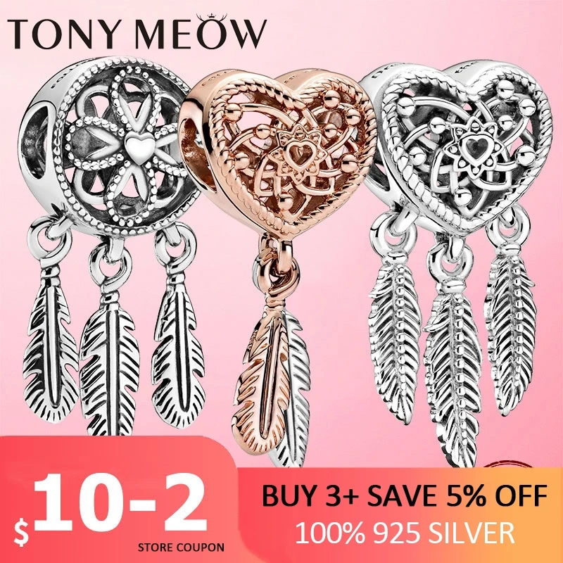 2020 новый 925 пробы серебро духа в стиле Ловец снов Перо шарма бусины