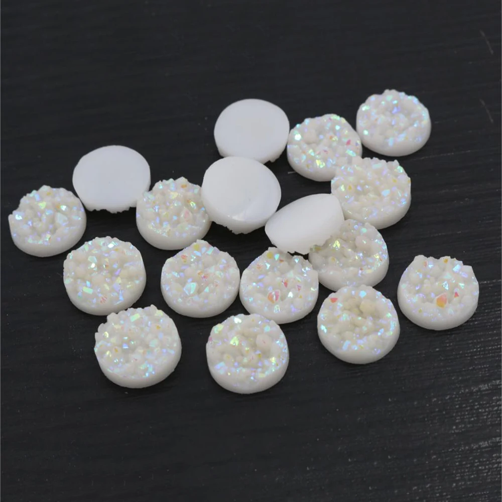 

Fashion 40pcs 8mm 10mm 12mm Pure white AB Colors Natural ore Style Flat back Resin Cabochons For Bracelet Earrings accessories