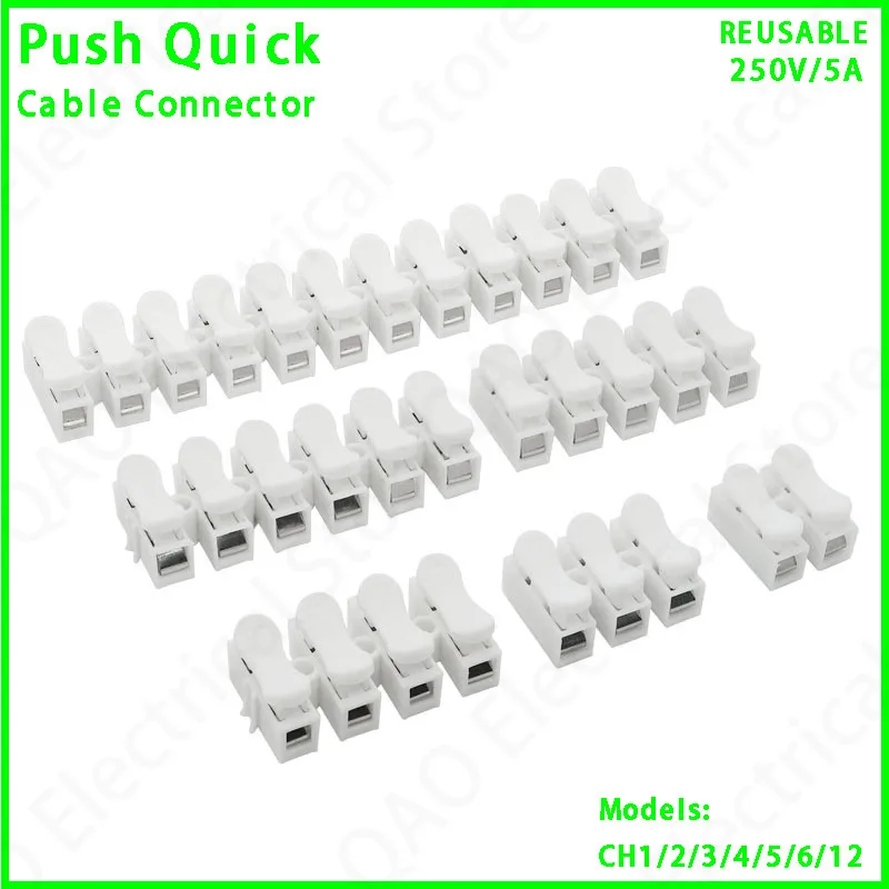 

CH1/CH2/CH3/CH4/CH5/CH6/CH12 High Pressure Resistant 2pin 3pin 10A 220V Push Quick Wire Cable Connector White Wiring Terminal