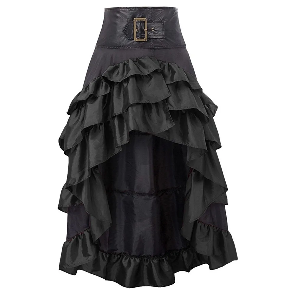 

2021 Autumn Women's New Skirt Dark Gothic Retro Palace Style Cascading Front Short Back Long Ruffled Asymmetrical Design Sense