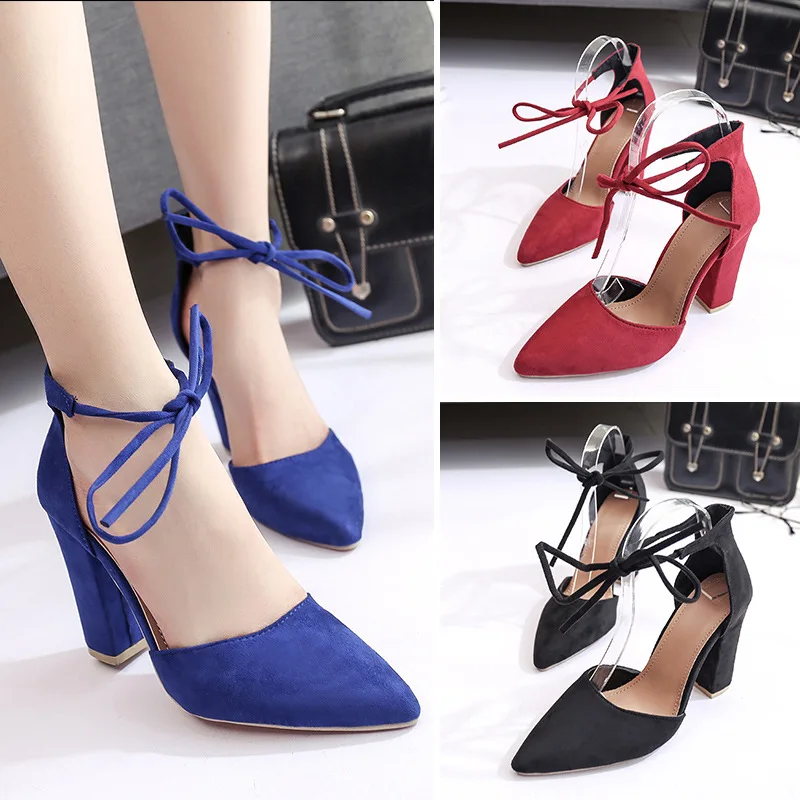 

Cross-border large size fashion new strap pointed shallow mouth ladies sandals sexy thick heel high heel shoes women