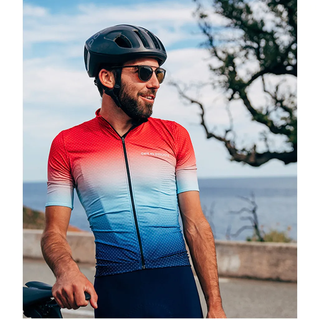 

Cafe Du Cycliste Summer Go Pro Bike Jerseys Mens Red/White/Blue Short Sleeve Maillot Ciclismo Shirt Cycling Race Sportswear Tops