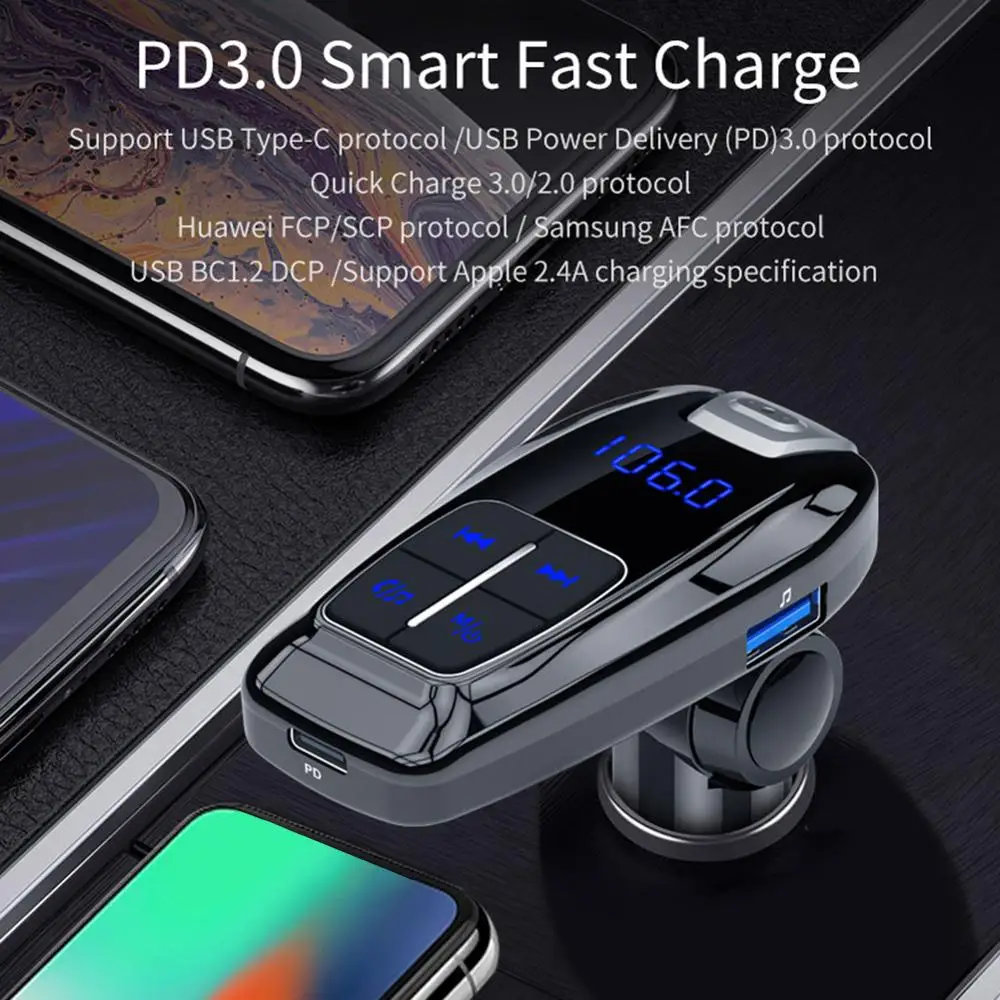 Цифровой PD3.0 Быстрая зарядка Автомобильный Bluetooth MP3-плеер включение аудио