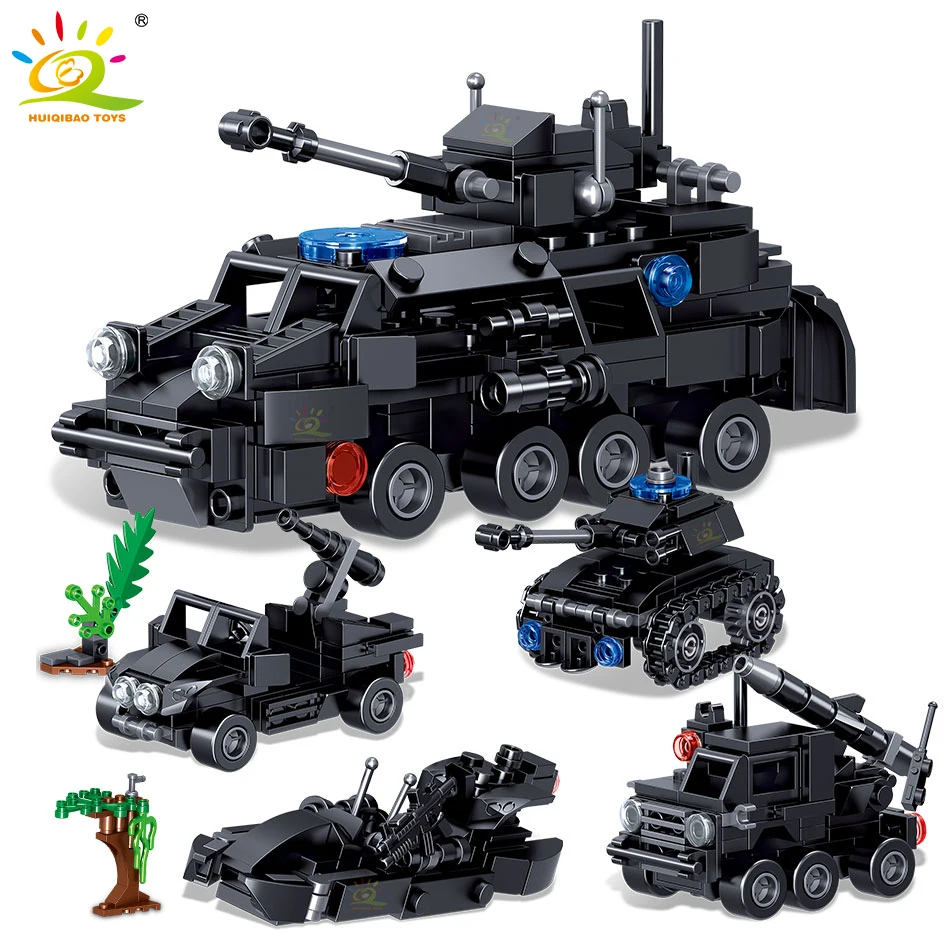 

HUIQIBAO 434pcs Special Forces Swat Police ThunderTank Vehicle Building Blocks Car City Figures Bricks Educational Toys Children