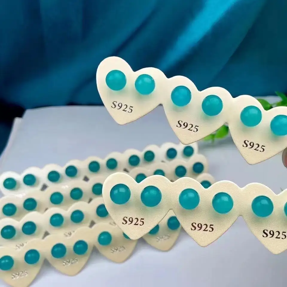 

925 Sterling Silver Natural Stone Amazonite 7mm Round Bead Stud Earrings Women elegant earrings party wedding jewelry gift