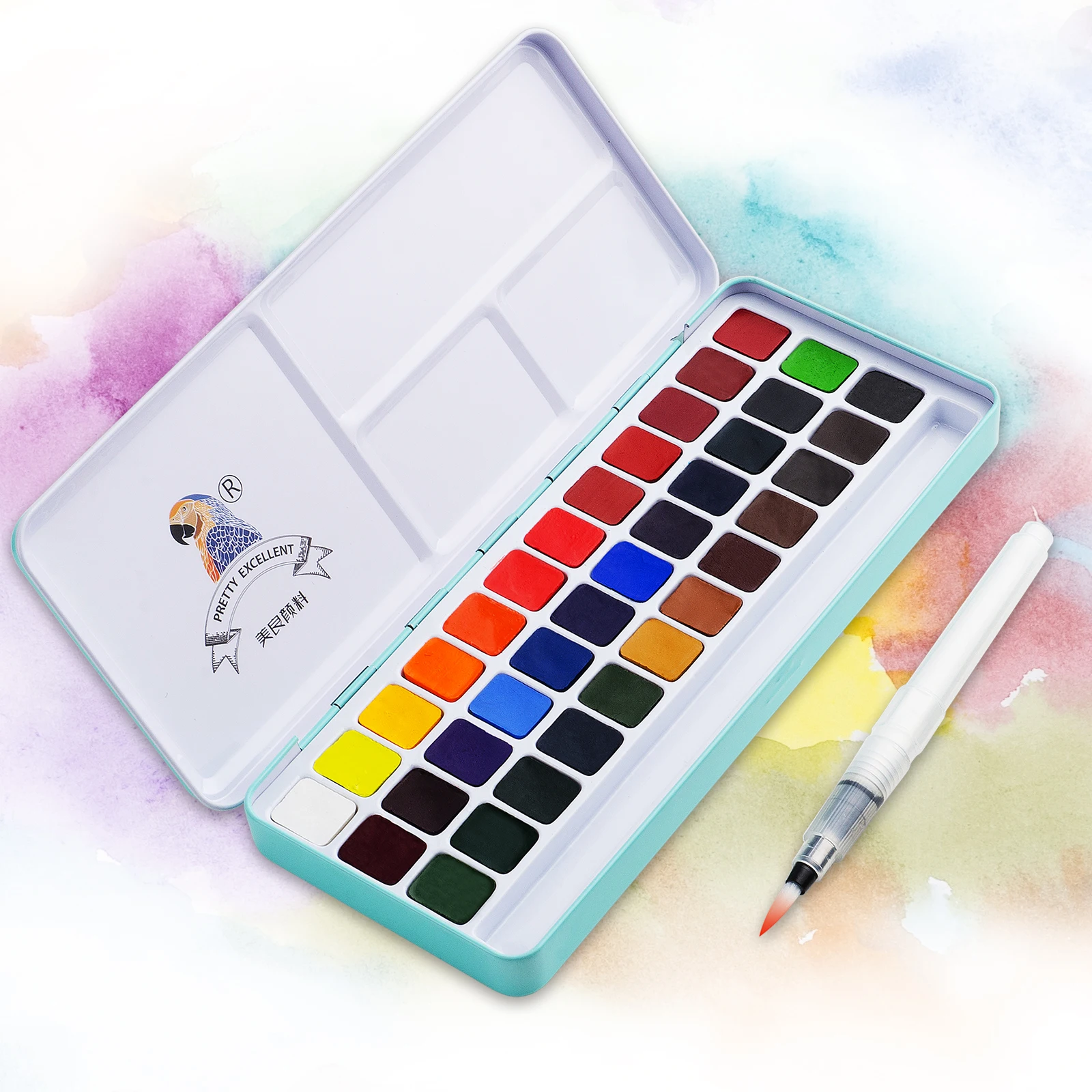 

Paul Rubens 36 Colors Solid Watercolor Paint Metal Iron Box Water Color Pigment with a Free Brush for Studens Kids