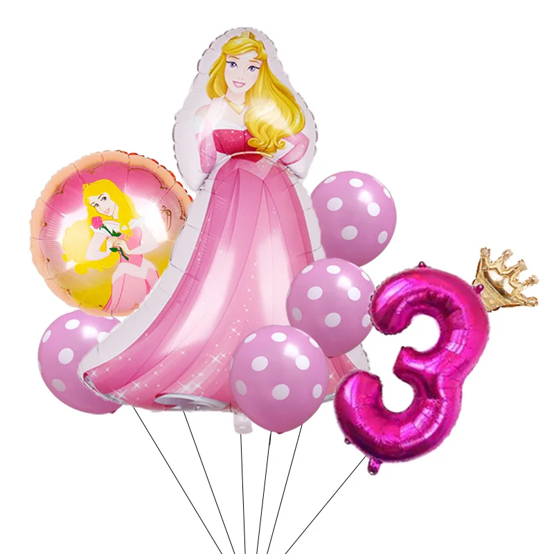 8pcs/set Aurora Disney Princess Balloons Birthday Party Decorations Baby Shower Children's Day Kids Favors Toys Foil Balloon