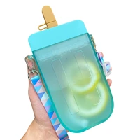 300 ml water bottle translucent cup with straw and shoulder strap for men and women blue pink purple yellow
