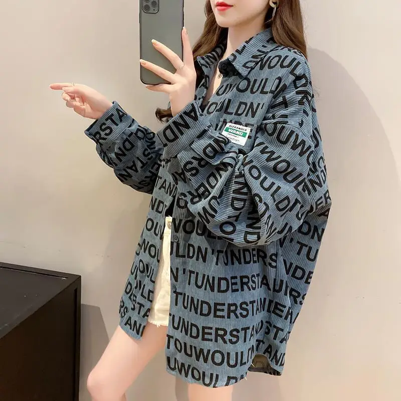 

Women 's Shirt 2021 Spring And Autumn Korean Style Loose Letter Printing Lazy Thick Coat Trendy