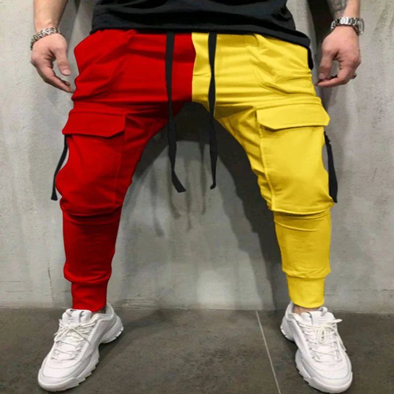 

Men's autumn and winter color matching tie-fit sports pants, breathable outdoor running training pants, fitness pants