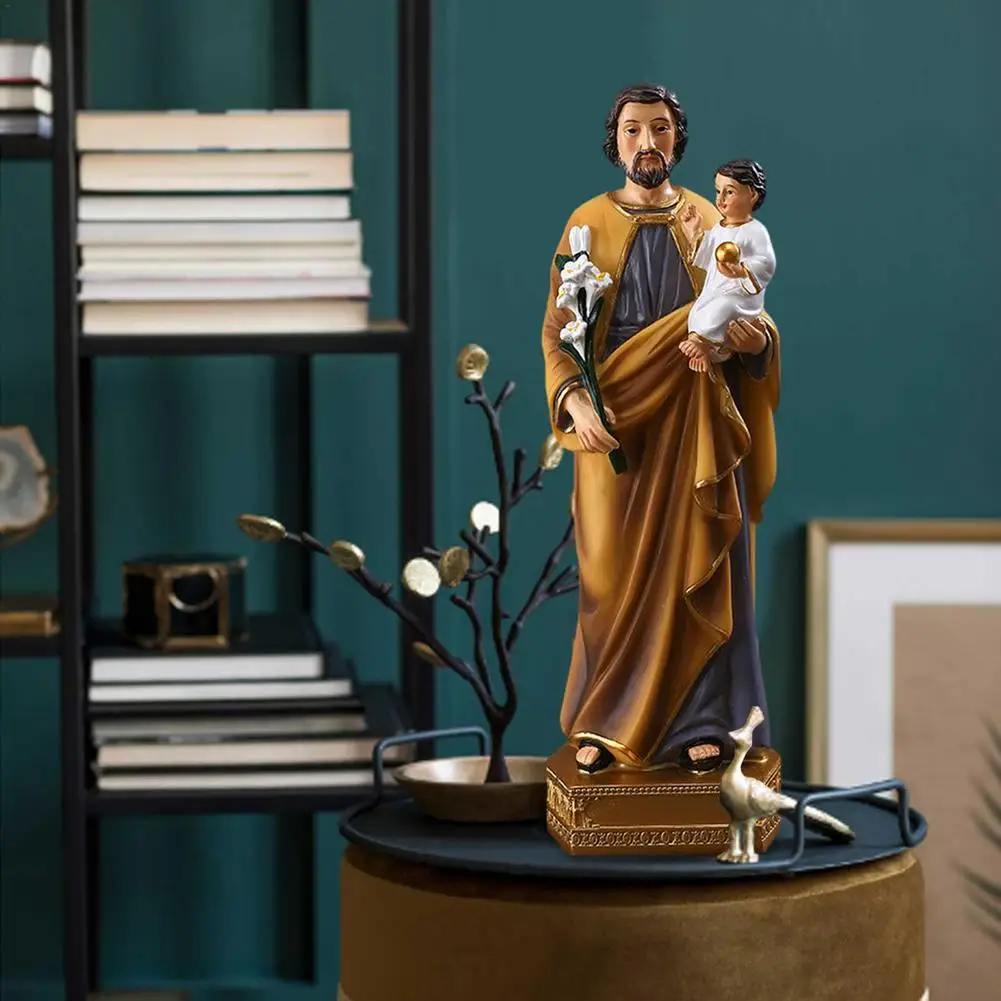 

St. Joseph with Child Jesus Figure Colored Religious Statue Gift For Home Office Desktop Decor