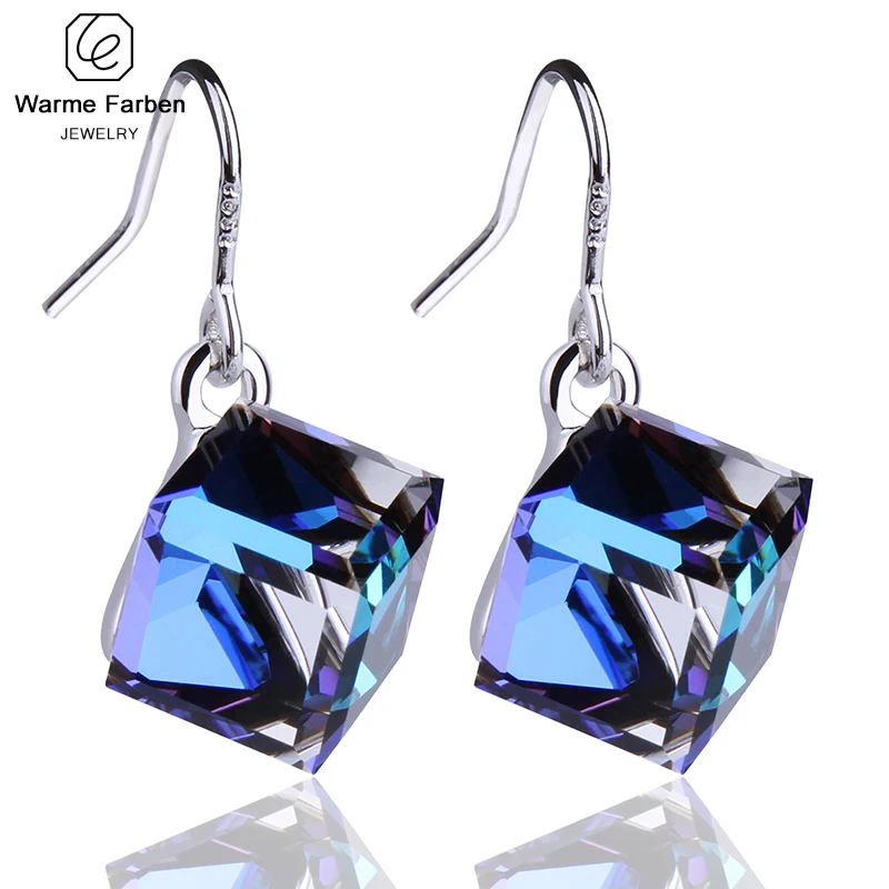 Warme Farben серьги из серебра 925 пробы с кристаллами Swarovski, висячие серьги с квадратным кубом, хорошее ювелирное изделие, подарок для девушек