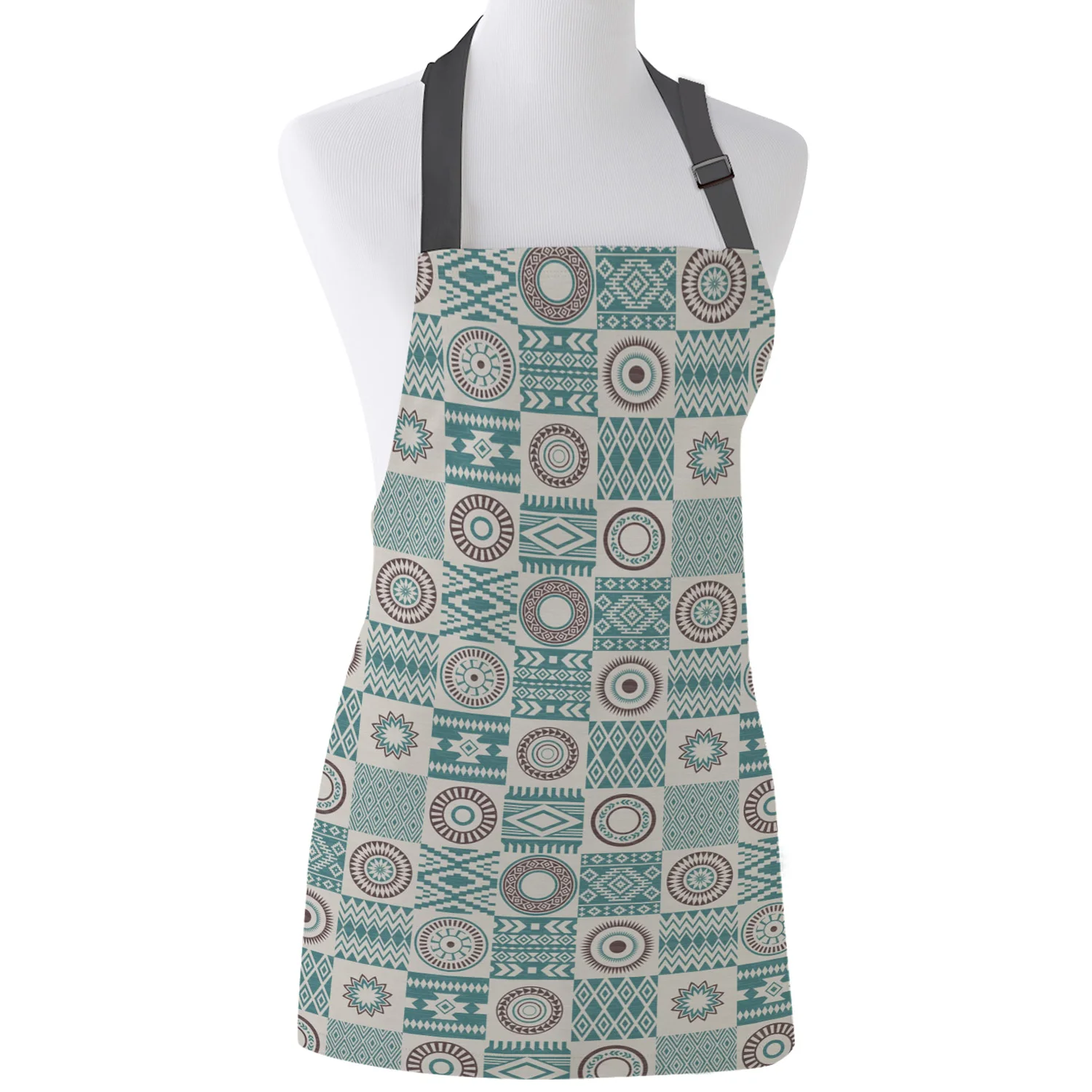 

Geometic Circular Print Apron Print Unisex Kitchen Bib with Adjustable Neck for Cooking Gardening