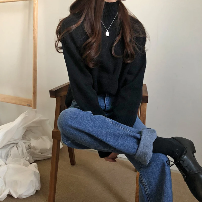

2 colors 2019 Autumn and winter korean style basic solid color knitted turtleneck sweaters womens sweaters and pullovers (C9202)