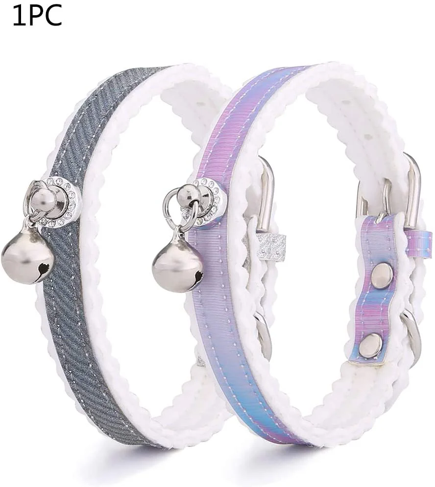 

Pet Traction Cat Collar Gradient Color Bell Small Dog Collar Adjustable Durable and Comfortable Basic Leather Collar