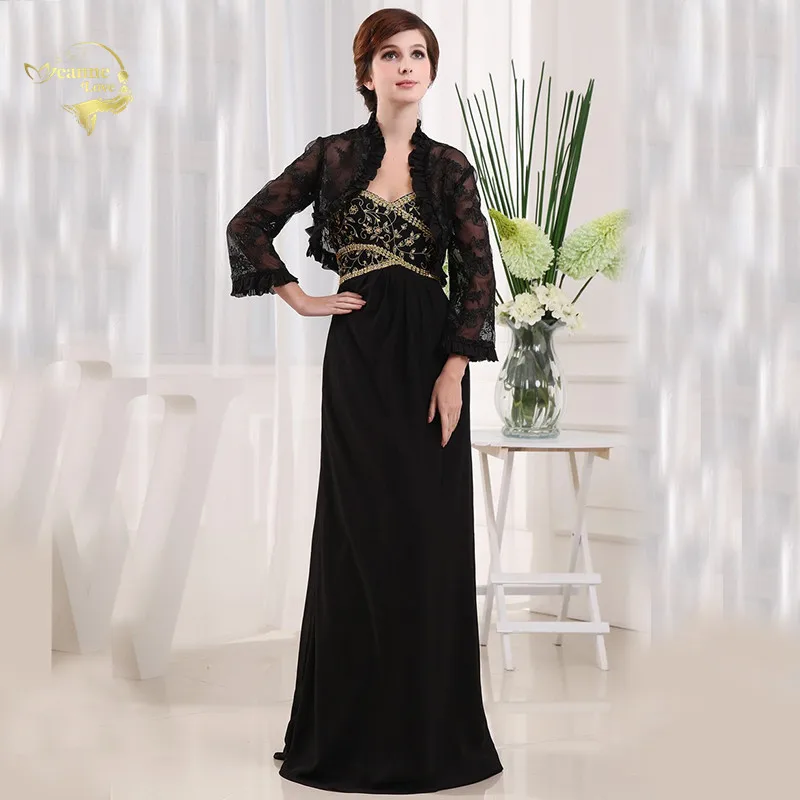 

Женское шифоновое вечернее платье, черное кружевное платье с длинным жакетом, украшенное золотыми бусинами, на молнии сзади, TH1210, 2019