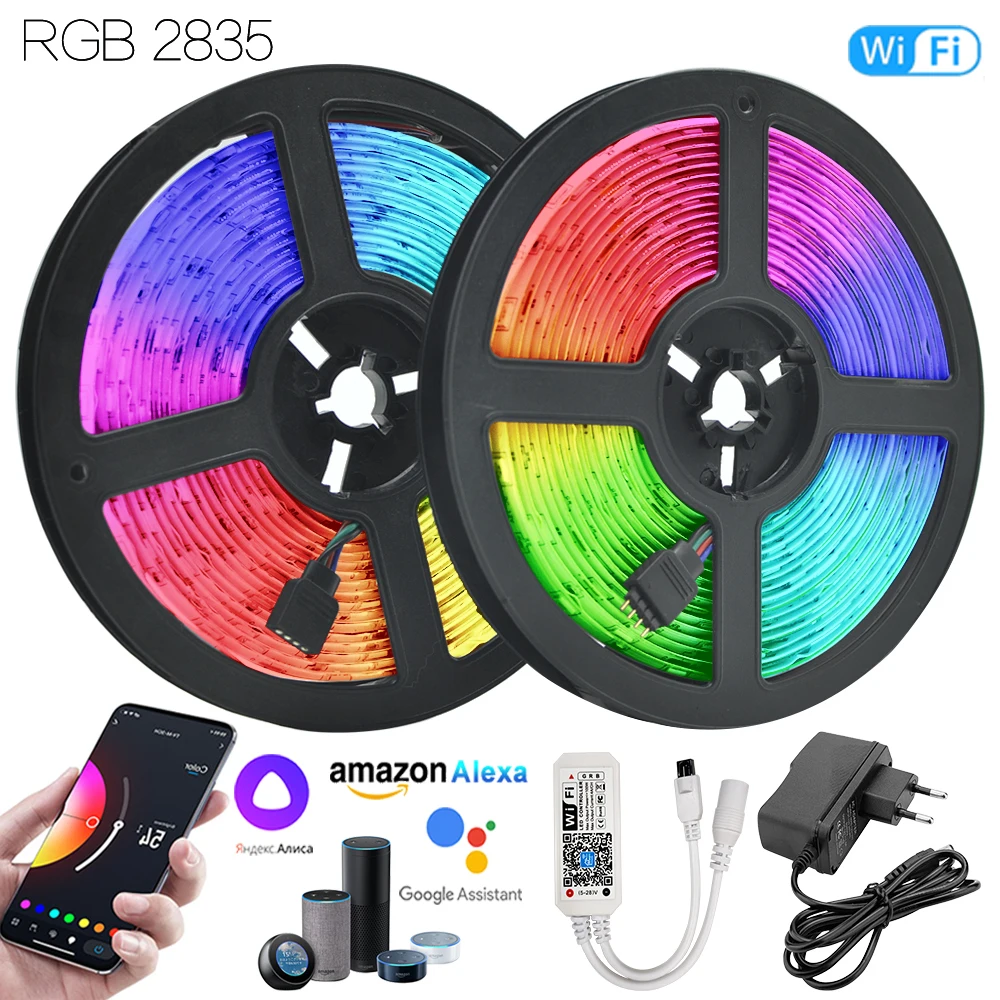 

32.8 ft (10M) For Kitchen Party Decoration WIFI Smart Control LED Strip RGB 2835 12V EU Plug Suitable For Alexa Google Assistant
