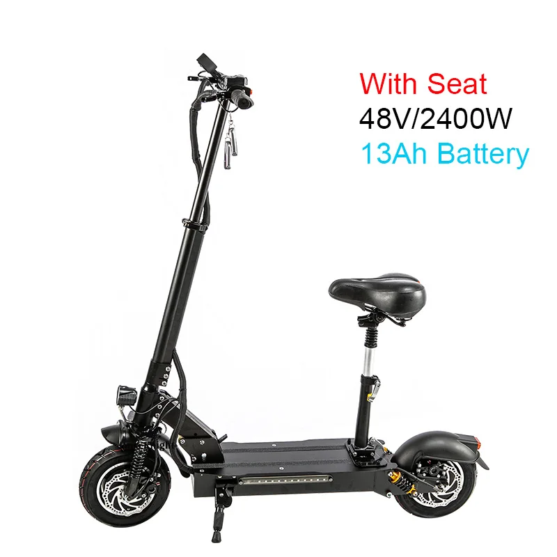 With Seat 13Ah Halo Knight 10 дюймов двухмоторный электрический скутер с сиденьем для взрослых складной 48 В 2400 Вт E скутер 60 км/ч высокая скорость - Цвет: With Seat 13Ah