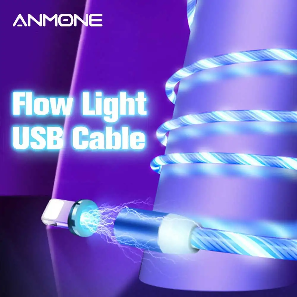 Магнитный кабель anmon зарядный Micro USB Type C светящийся светодиодный для зарядки шнур