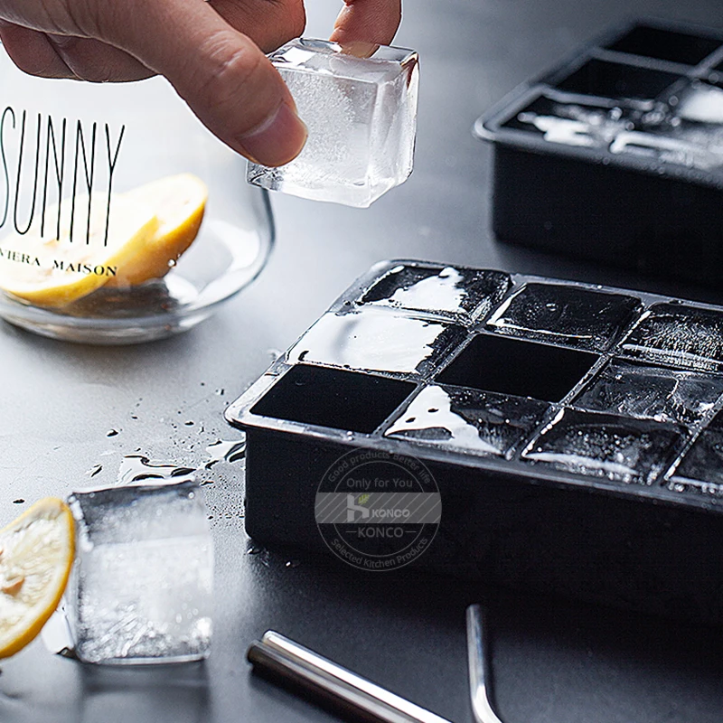 

KONCO Silicone Ice Cube Maker Ice Tray Mold Big Food Grade Silicone Ice Cube Square Tray DIY Ice Maker