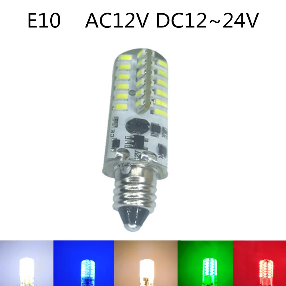 DC24V E10 AC12V синий светодиодный красный 12v E10 светодиодный DC12V DC24V E10 зеленый светодиодный лампы AC12V красный E10 лампы DC24V зеленый E10 светодиодный теплый белый 3014-48smd