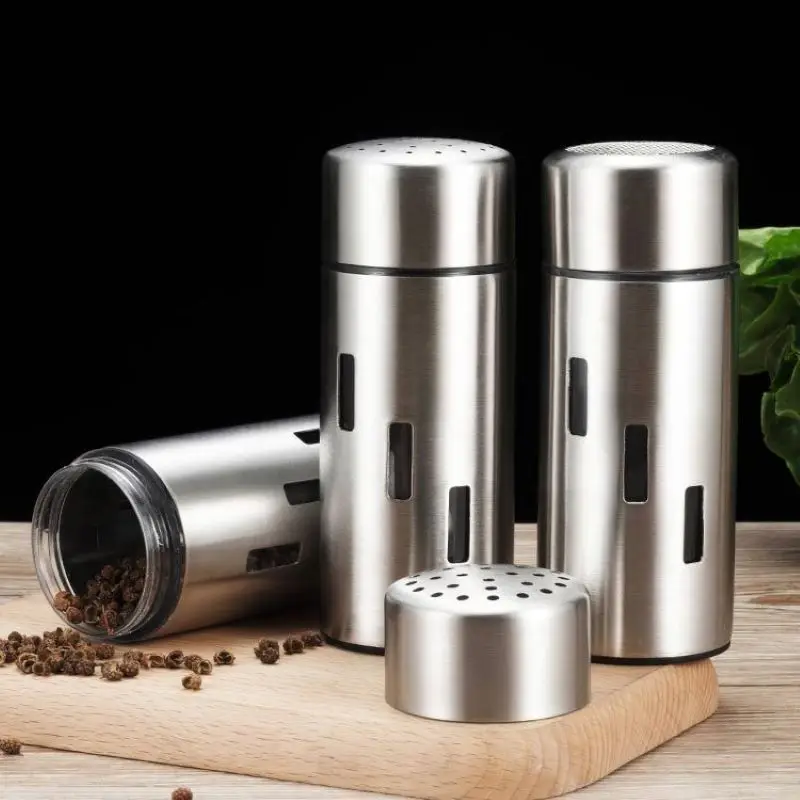 

1pcs Kitchenware Stainless Steel Seasoning Jar Glass Sprinkler Barbecue Seasoning Jar Pepper Bottle Toothpick Holder Salt Shaker
