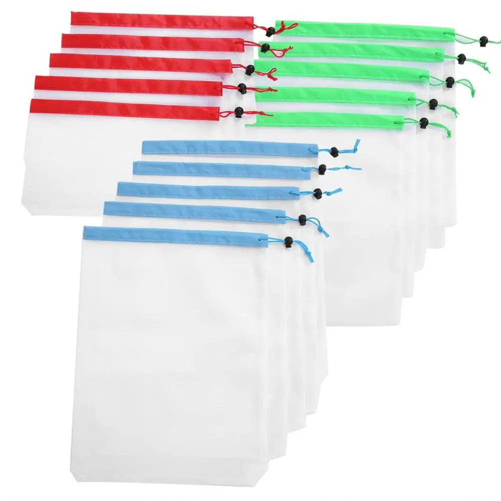 

15pcs 3 Sized Drawstring Mesh Bags Reusable Produce Bag Washable Eco-Friendly Bags Grocery Bag Fruit Vegetable Organizer Bags