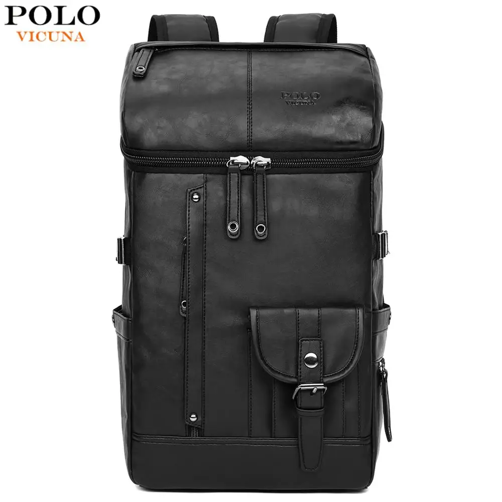 VICUNA POLO Большой Вместительный Мужской Дорожный рюкзак сумка черный кожаный