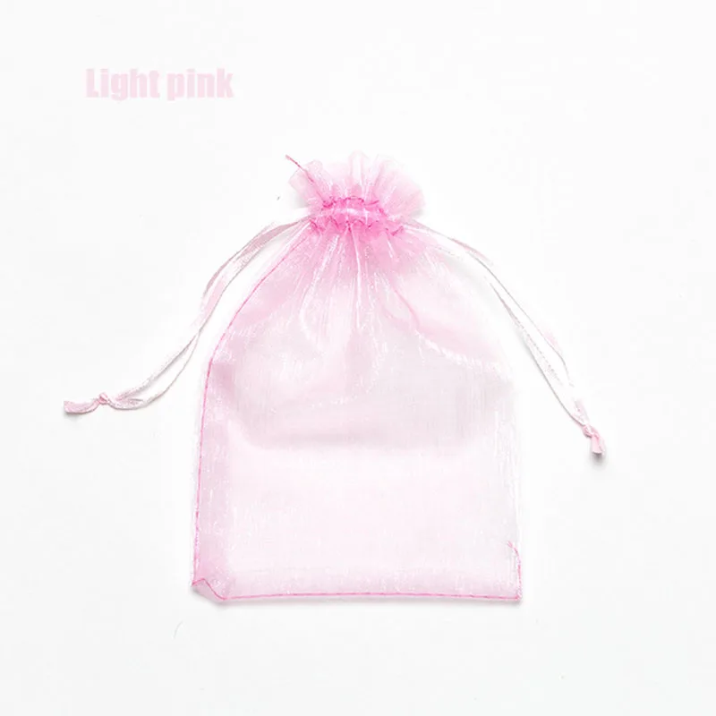 light pink 100 шт., 22 цвета, 7x9, 9x12 см, 10x15, 13x18 см, сумки из органзы, упаковка для ювелирных изделий, сумки для свадебной вечеринки, упаковка для ювелирных изделий, дисплей и пакеты - Цвет: light pink