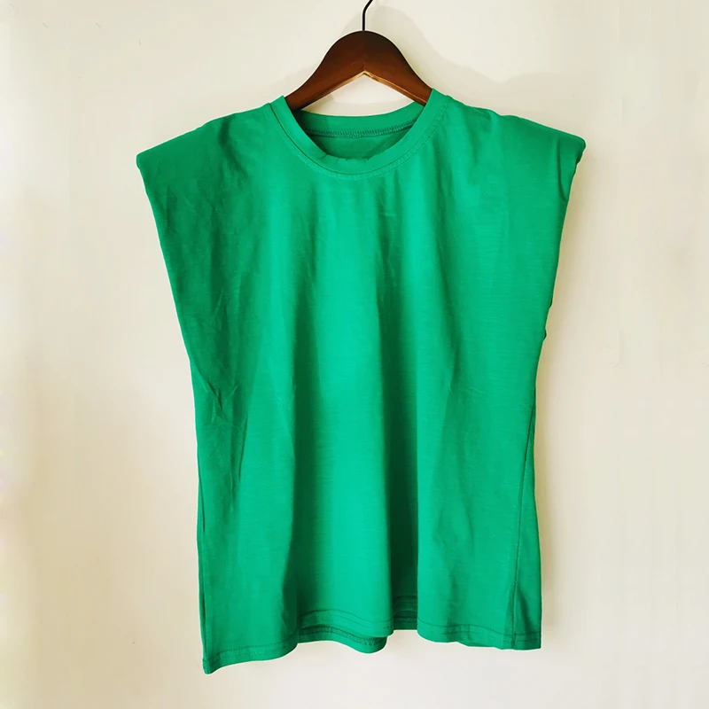 

Summer Women's Tank Top 2021 Green O Neck Sleeveless Tee Shirt Loose Ruched Streetwear Vest for Female Fashion Clothing