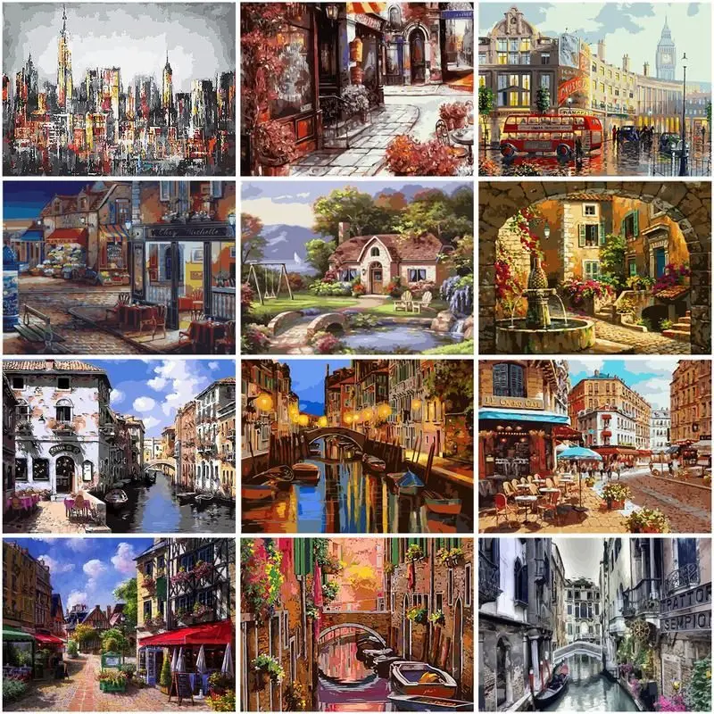 

GATYZTORY Paint By Numbers City Landscapephoto By Number Hand Painted Oil Picture Diy Scenery Framed Drawing On Canvas Adults Ki