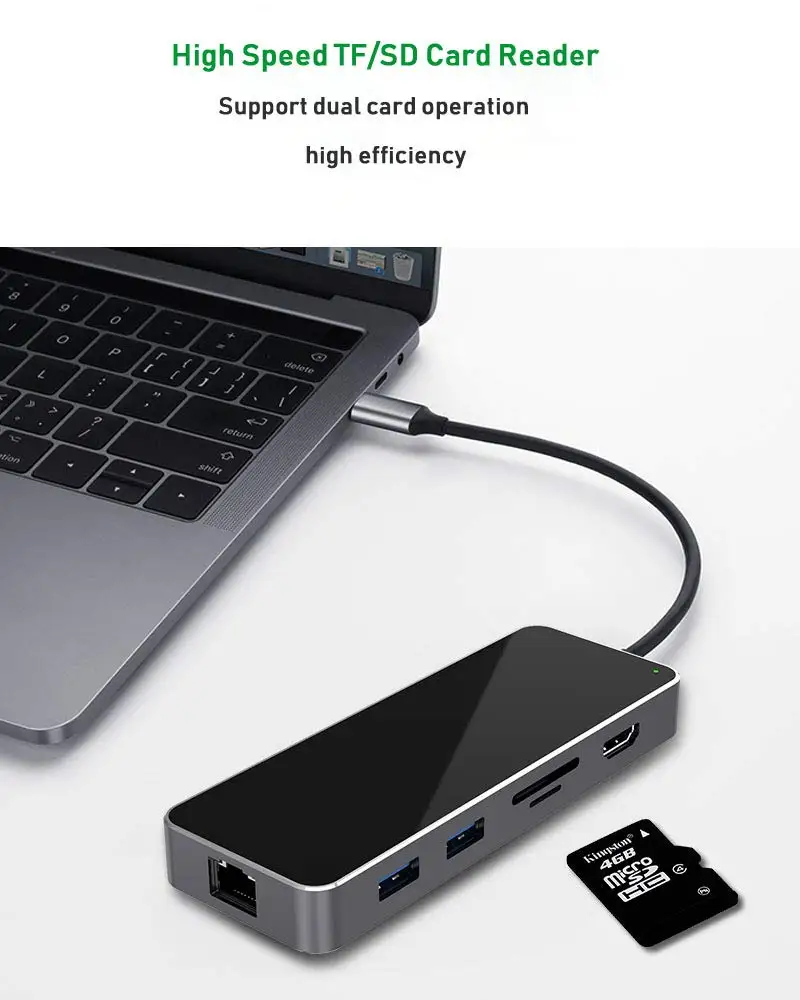 USB C док-станция адаптер 10-1 концентратор 1000 м RJ45 Ethernet 4K HDMI VGA 3 0 Порты PD QI