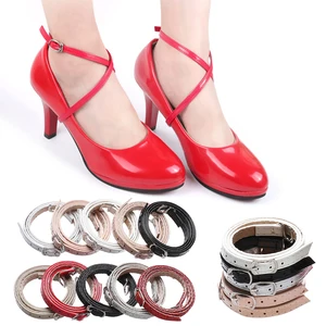 1Pair Adjustable Anti-skid Straps Shoelace For Women PU Leather High Heels Holding Metal Buckles Sho