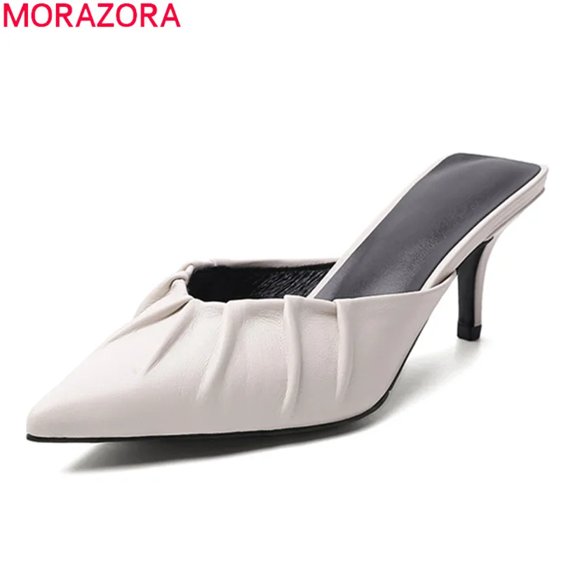 Женские мюли из натуральной кожи MORAZORA черные или белые однотонные на высоком