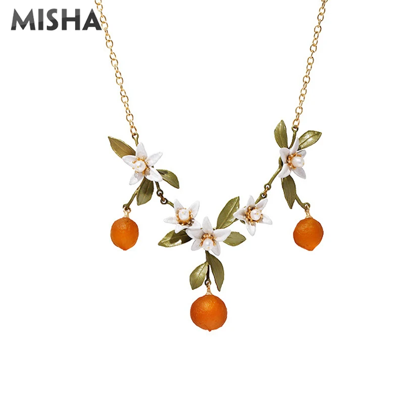 

Модное ожерелье MISHA для женщин, качественное эмалированное ожерелье с апельсиновым цветком и подвесками, ожерелье для женщин, подарок на ве...